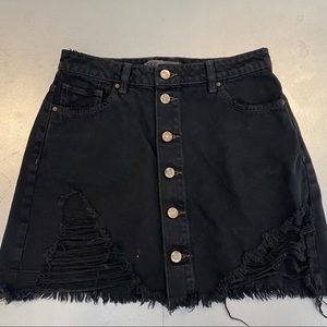 Zara Ripped Black Denim Skirt